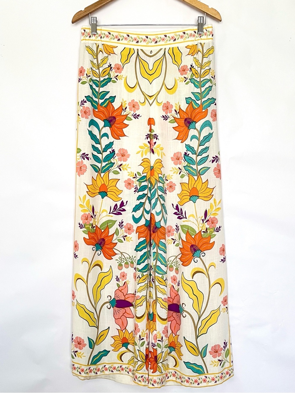 Rose & Olive Resort Floral Wide Leg Pant Cover Up Lightweight Sheer Size Medium